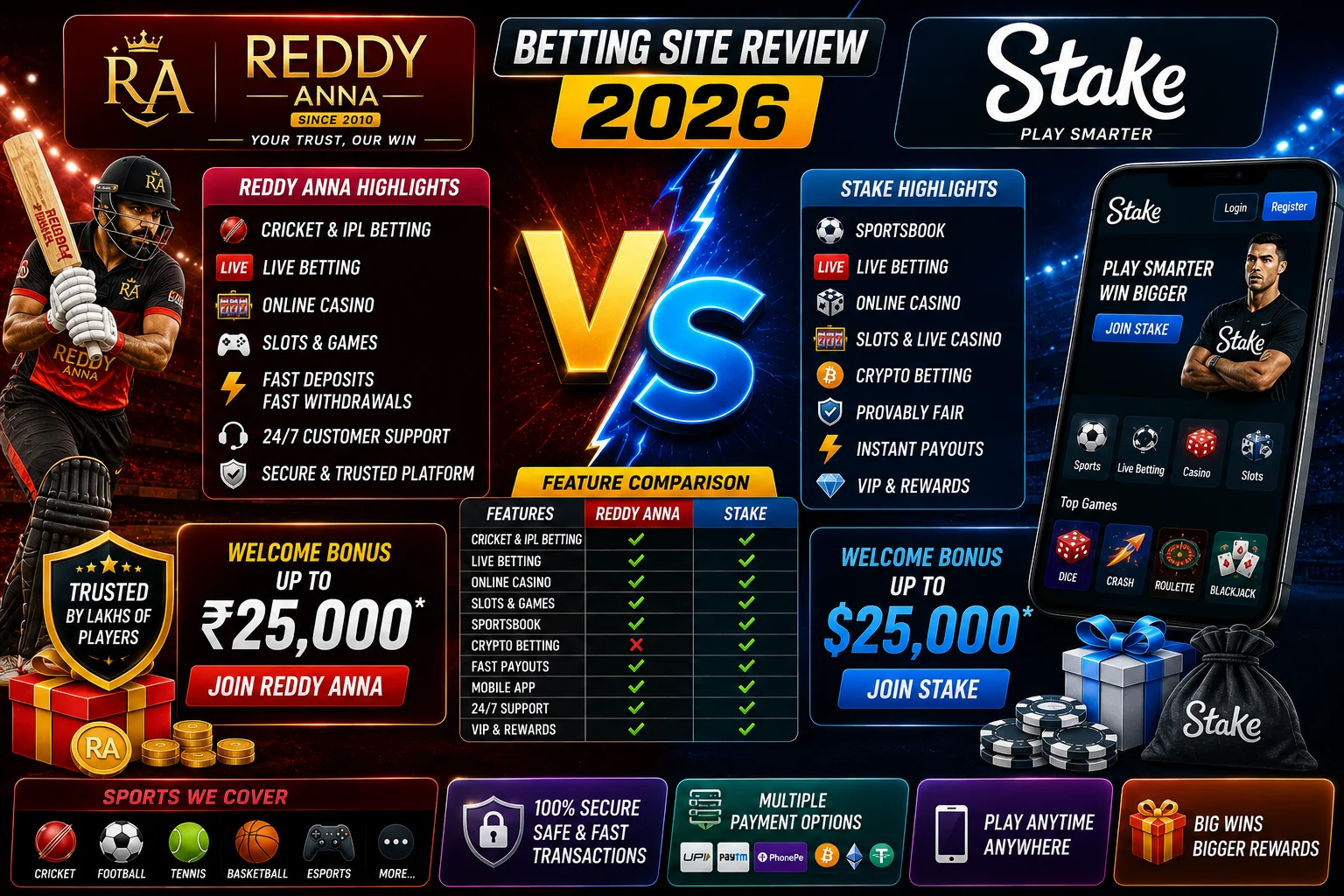 Reddy Anna vs Stake: Betting Site Review 2026
